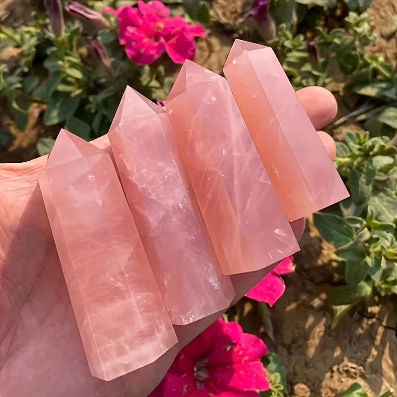 One rose quartz pointed cane, rose quartz tower, quartz crystal obelisk, suitable for party favors and home décor.
