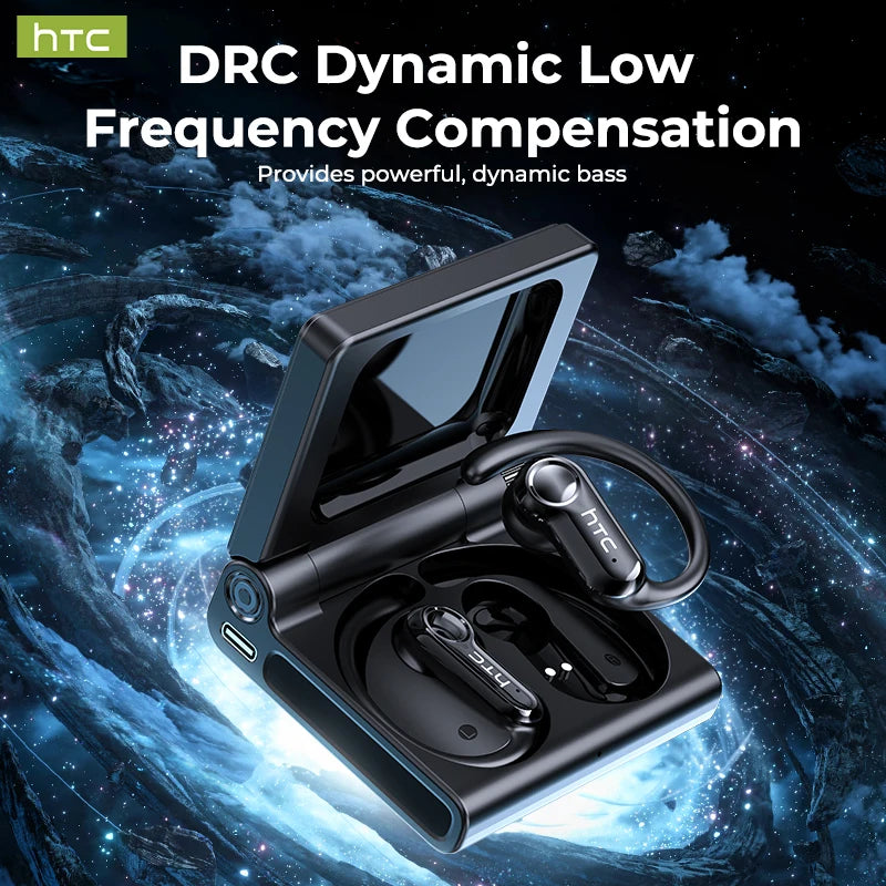 HTC NE80 Bluetooth Earphones  LED Display Smart Touch Control Open-back Earbuds Long Battery Life Sports Wireless Headphones